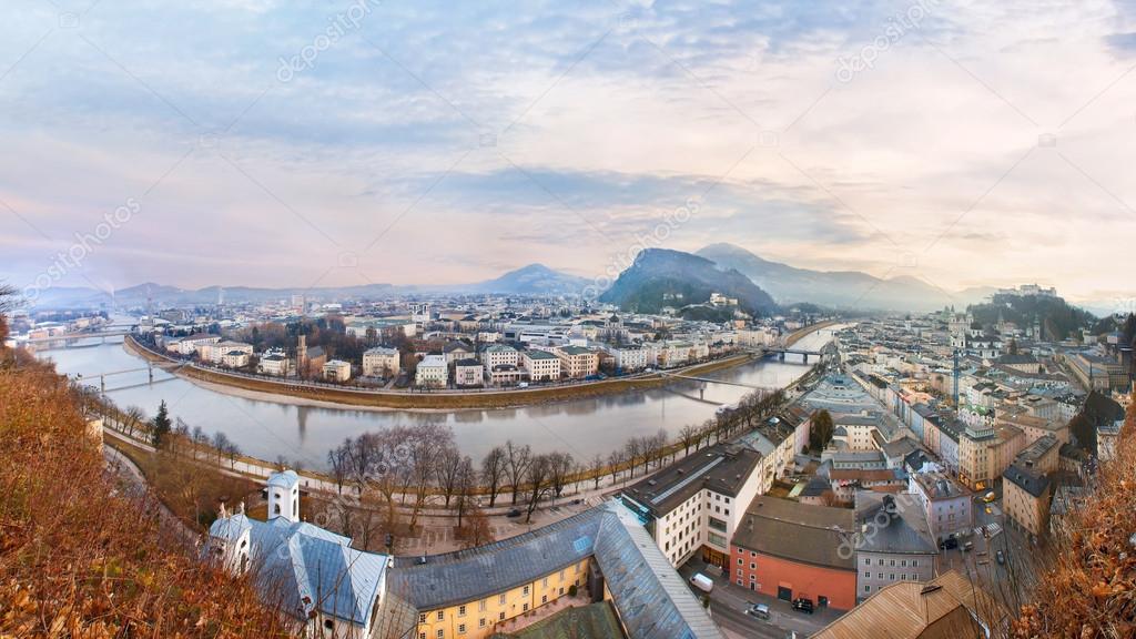 Sunrise view of the historic city Salzburg