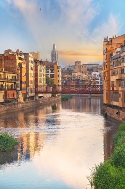 Sunset in Old Girona town, view on river Onyar clipart