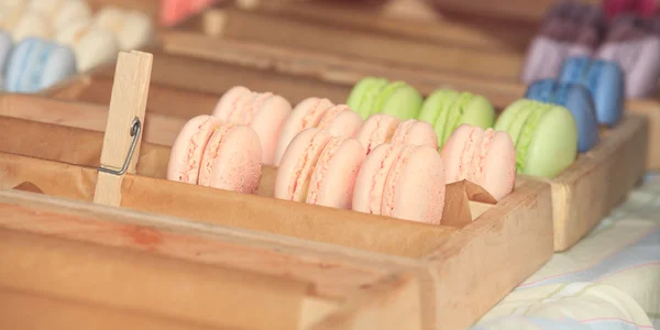 Macarons detail v krabici — Stock fotografie