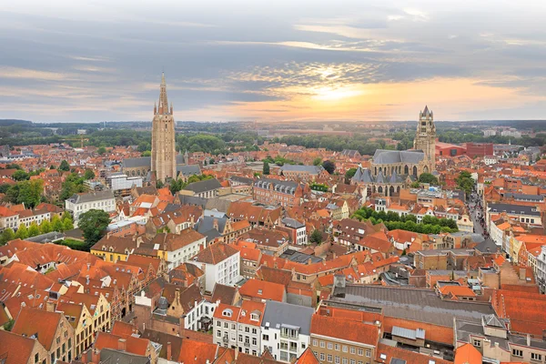 View over Bruges historical old town on sunset — Stock Fotó