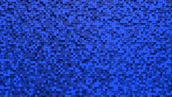 Blue small box cube random geometric background. Abstract square pixel mosaic illustration. Land block background. Fantasy fractal design. Digital art. 3D rendering
