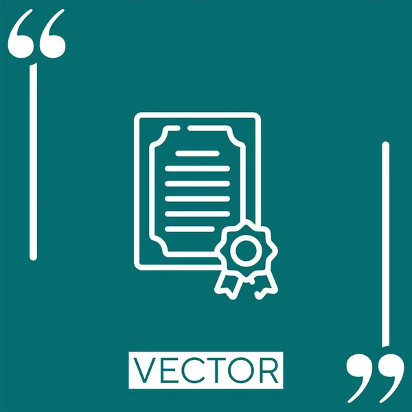 Ícone Vetorial Certificado Ícone Linear Linha Curso Editável — Vetor de Stock