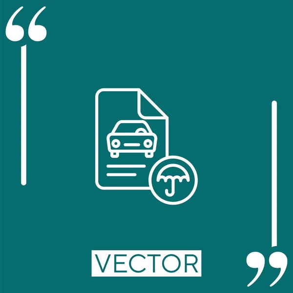 Ícone Vetor Seguro Automóvel Ícone Linear Linha Curso Editável — Vetor de Stock