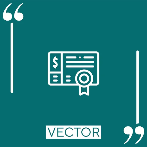 Cheque Vector Icono Icono Lineal Línea Acariciada Editable — Vector de stock