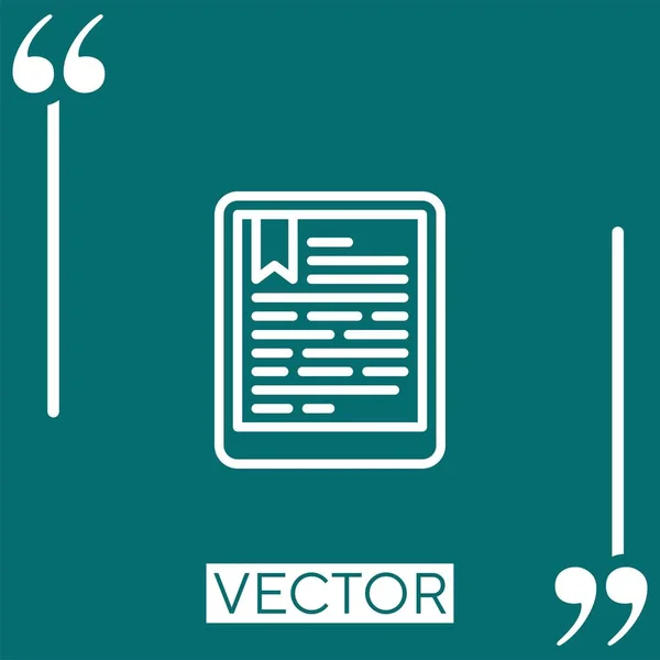 Ícone Vetor Ebook Ícone Linear Linha Encadeada Editável —  Vetores de Stock