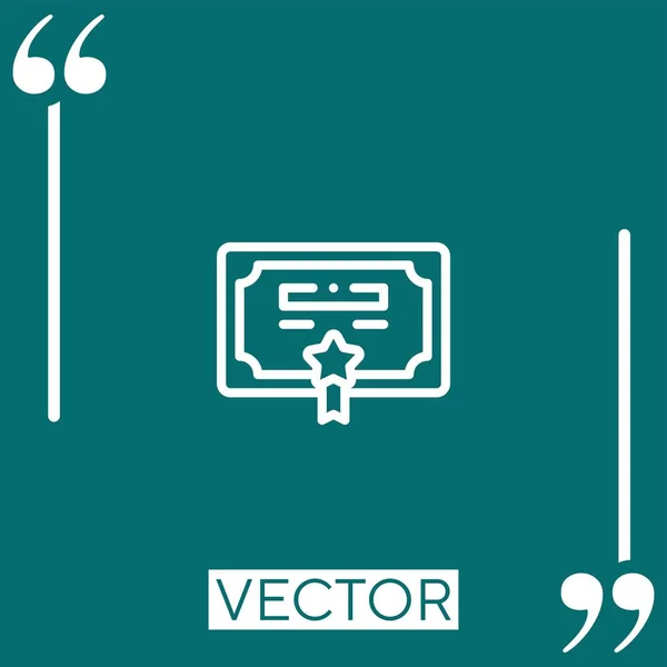 Certificado Vector Icono Icono Lineal Línea Acariciada Editable — Vector de stock
