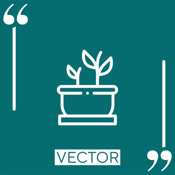 Icono Vector Maceta Planta Icono Lineal Línea Acariciada Editable — Vector de stock