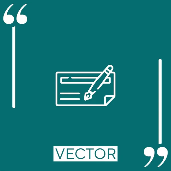 Ícone Vetorial Cheque Ícone Linear Linha Encadeada Editável — Vetor de Stock