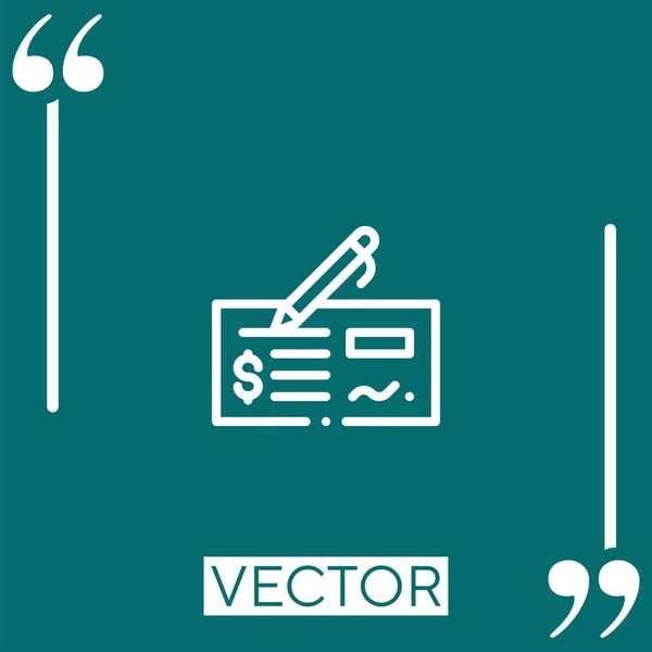 Ícone Vetorial Cheque Ícone Linear Linha Curso Editável — Vetor de Stock