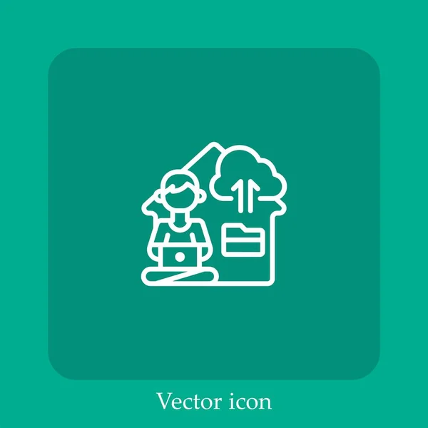 Icône Vectorielle Stockage Cloud Icône Linéaire Ligne Avec Course Modifiable — Image vectorielle