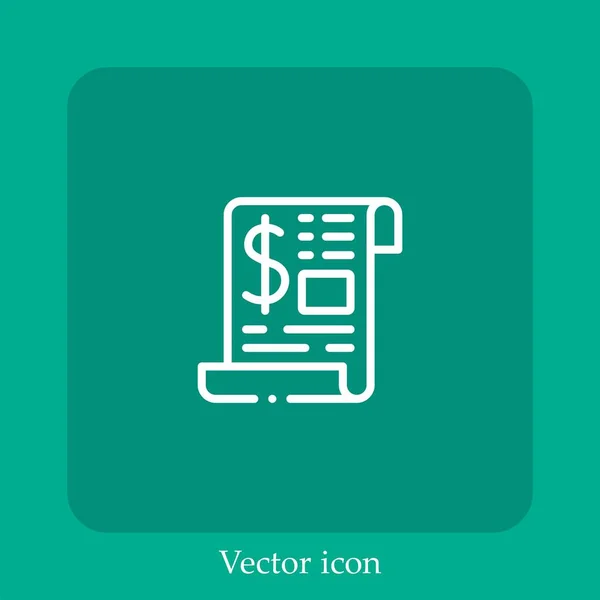 Icono Vector Factura Icono Lineal Línea Con Carrera Editable — Vector de stock