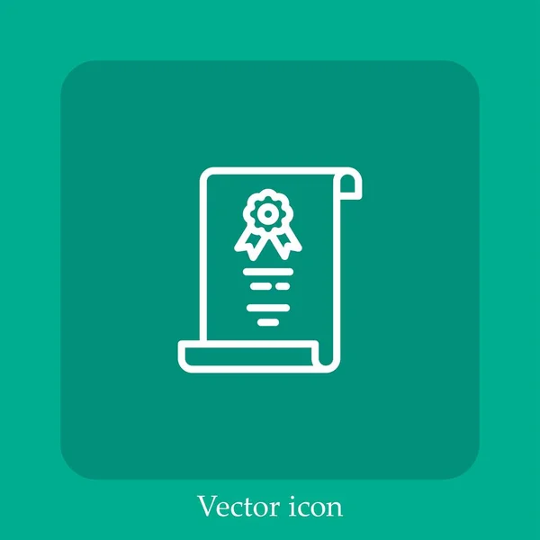 Icono Vector Certificado Icon Line Lineal Con Carrera Editable — Vector de stock