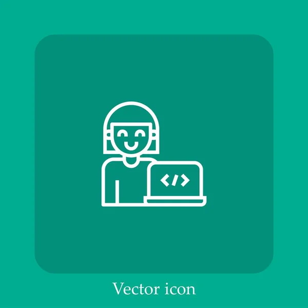 Ícone Vetorial Desenvolvedor Linear Icon Line Com Curso Editável — Vetor de Stock