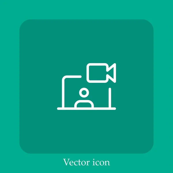 Video Chat Vector Icon Linear Icon Line Editable Stroke — Stock Vector