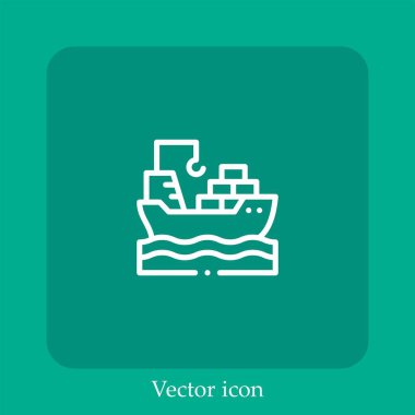 kargo gemisi vektör doğrusal simgesi. Düzenlenebilir vuruş çizgisi