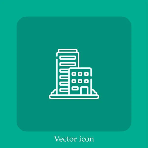 Ícone Vetor Edifício Escritório Linear Icon Line Com Curso Editável — Vetor de Stock