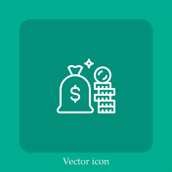 Dinheiro Saco Vetor Ícone Linear Icon Line Com Curso Editável — Vetor de Stock