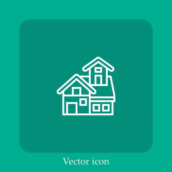 Icône Vectorielle Maison Médiévale Icône Linéaire Ligne Avec Course Modifiable — Image vectorielle