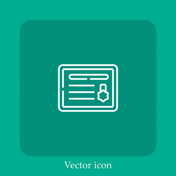 Ícone Vetorial Certificado Linear Icon Line Com Curso Editável — Vetor de Stock