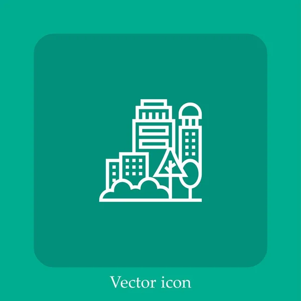 Ícone Vetorial Cidade Linear Icon Line Com Curso Editável — Vetor de Stock