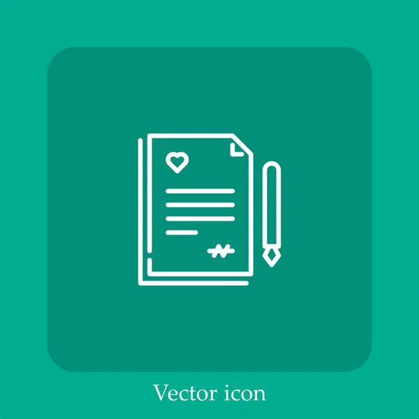 Contrato Casamento Ícone Vetor Linear Icon Line Com Curso Editável — Vetor de Stock