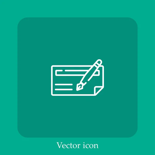 Ícone Vetorial Cheque Linear Icon Line Com Curso Editável — Vetor de Stock