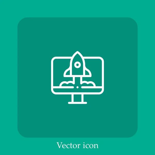 Cohete Nave Vector Icono Icon Line Lineal Con Carrera Editable — Vector de stock