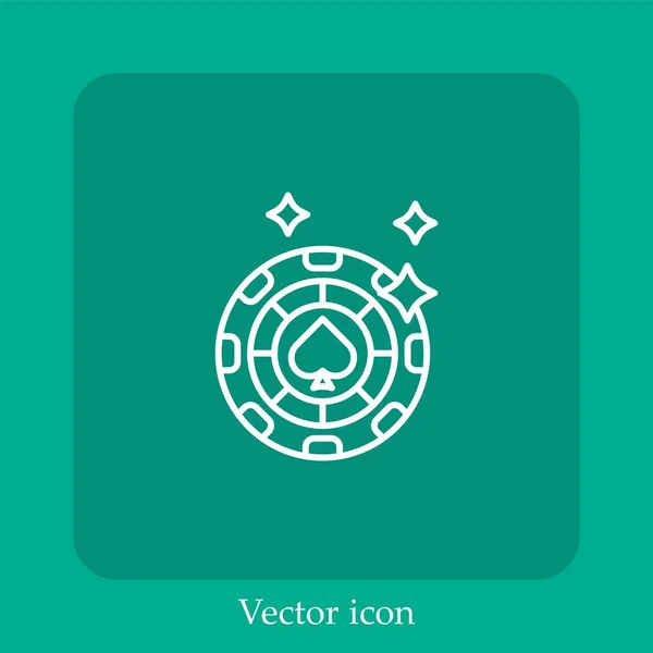 Ícone Vetor Chip Casino Linear Icon Line Com Curso Editável — Vetor de Stock
