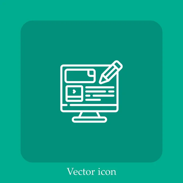 Icono Vector Computadora Icon Line Lineal Con Carrera Editable — Vector de stock