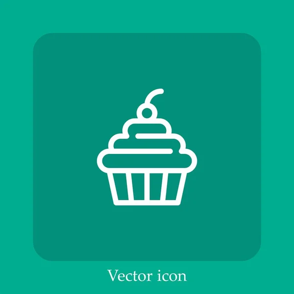 Cupcake Avec Icône Vectorielle Cerise Icône Linéaire Ligne Avec Trait — Image vectorielle