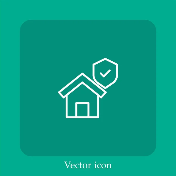 Icône Vectorielle Assurance Habitation Icône Linéaire Ligne Avec Course Modifiable — Image vectorielle