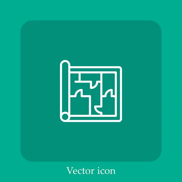 Blueprint Vector Icono Icon Line Lineal Con Carrera Editable — Vector de stock