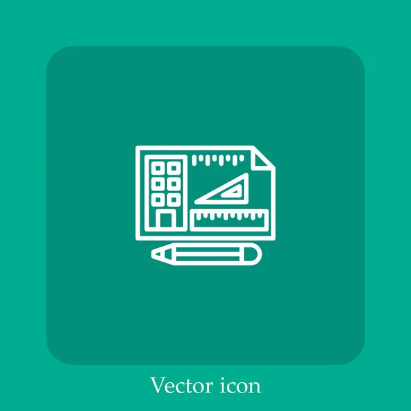 Blueprint Vector Icono Icon Line Lineal Con Carrera Editable — Vector de stock