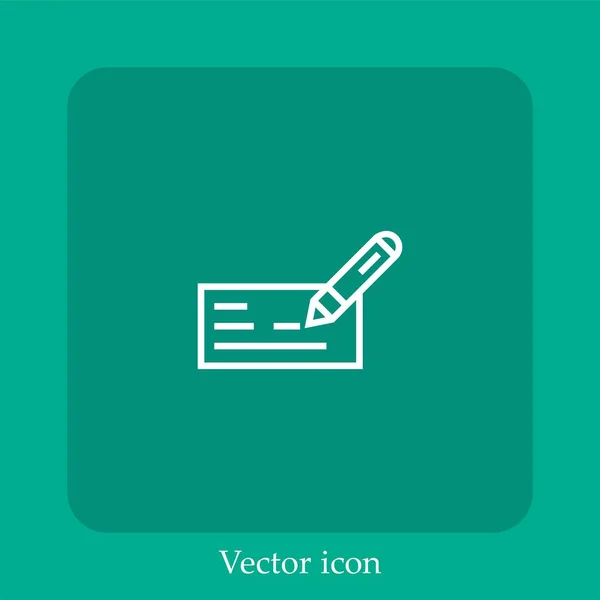 Cheque Vector Icon Linear Icon Line Editable Stroke — Stock Vector