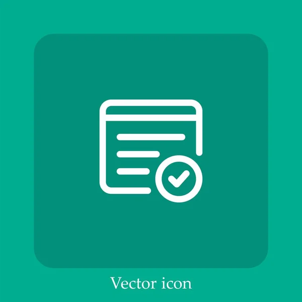 Häkchen Vektor Symbol Lineare Icon Line Mit Editierbarem Strich — Stockvektor