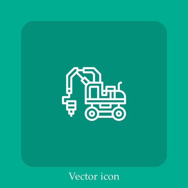 Icône Vectorielle Bulldozer Icône Linéaire Ligne Avec Course Modifiable — Image vectorielle