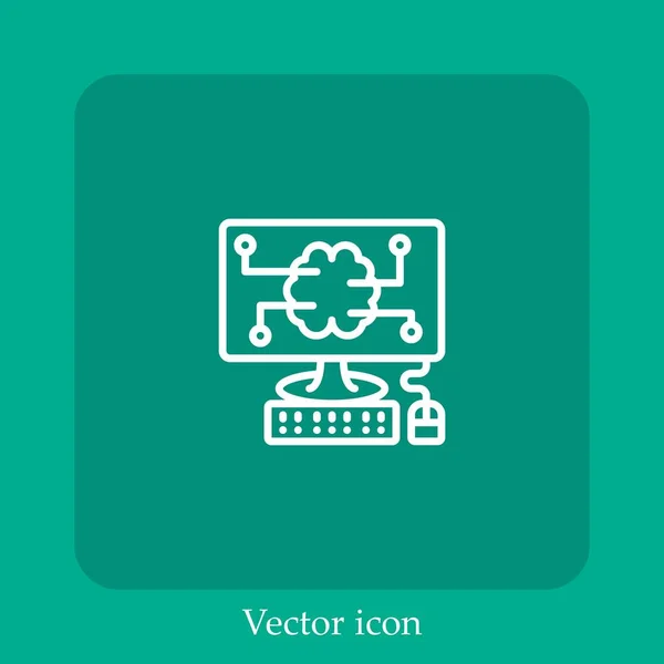 Icona Vettoriale Del Computer Icon Line Lineare Con Ictus Modificabile — Vettoriale Stock