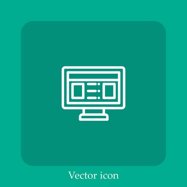 Icône Vectorielle Moniteur Icône Linéaire Ligne Avec Course Modifiable — Image vectorielle