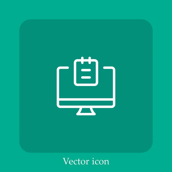 Ícone Vetor Computador Desktop Linear Icon Line Com Curso Editável — Vetor de Stock
