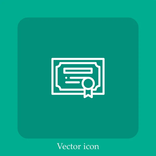 Icono Vector Certificado Icon Line Lineal Con Carrera Editable — Vector de stock