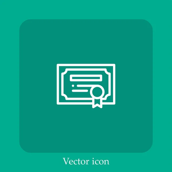 Ícone Vetorial Certificado Linear Icon Line Com Curso Editável — Vetor de Stock