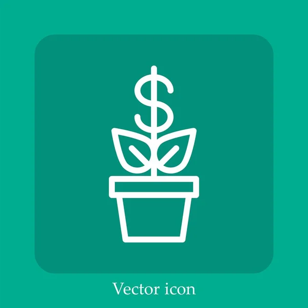 Ícone Vetorial Planta Dinheiro Linear Icon Line Com Curso Editável — Vetor de Stock