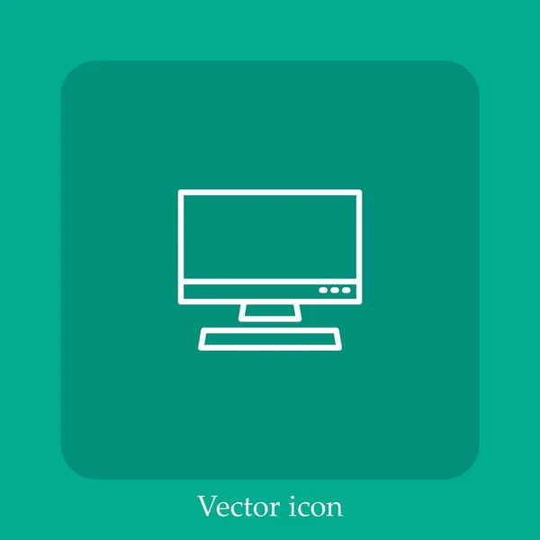 Icona Vettoriale Del Computer Icon Line Lineare Con Ictus Modificabile — Vettoriale Stock