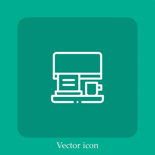 Icône Vectorielle Ordinateur Portable Icône Linéaire Ligne Avec Course Modifiable — Image vectorielle