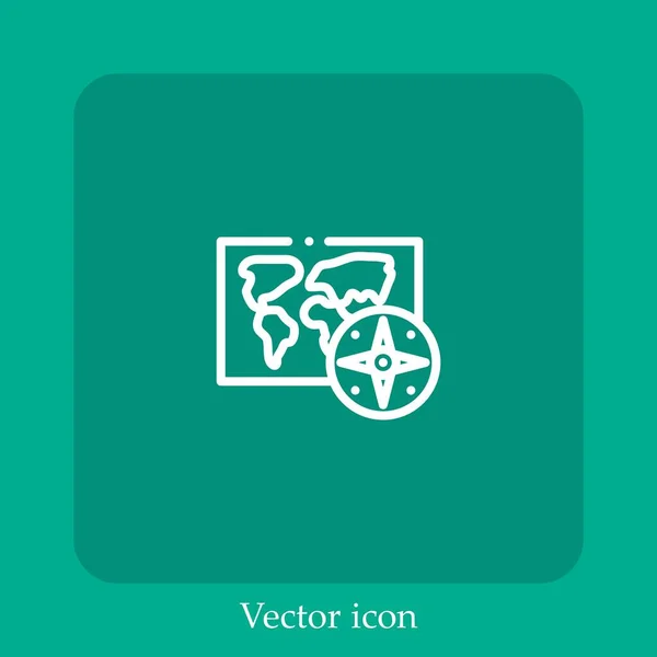 Ícone Vetorial Mapa Mundo Linear Icon Line Com Curso Editável — Vetor de Stock