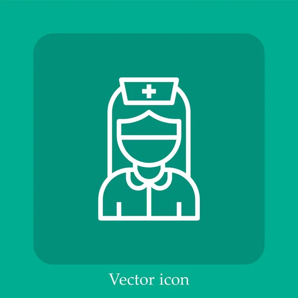 Icône Vectorielle Infirmière Icône Linéaire Ligne Avec Course Modifiable — Image vectorielle