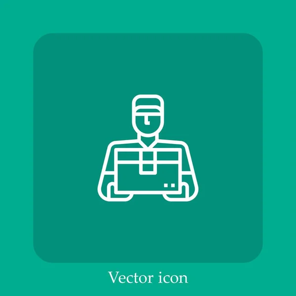 Livraison Homme Icône Vectorielle Icône Linéaire Ligne Avec Course Modifiable — Image vectorielle