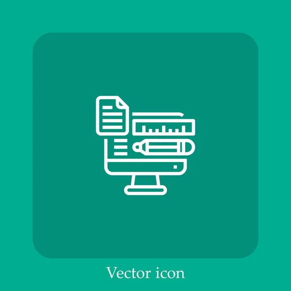 Icône Vectorielle Ordinateur Icône Linéaire Ligne Avec Course Modifiable — Image vectorielle