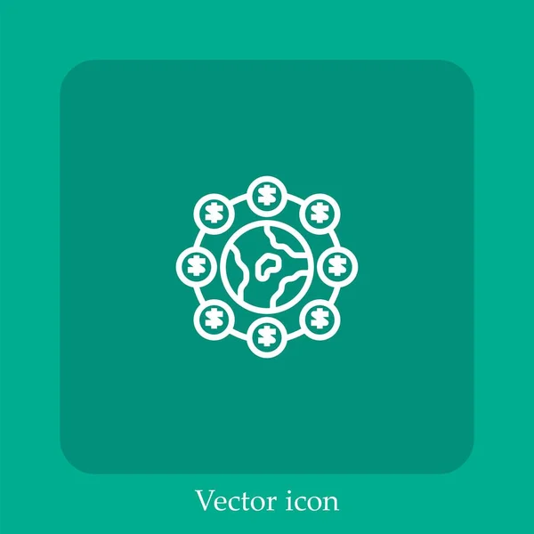Icône Vectorielle Économie Mondiale Icône Linéaire Ligne Avec Course Modifiable — Image vectorielle