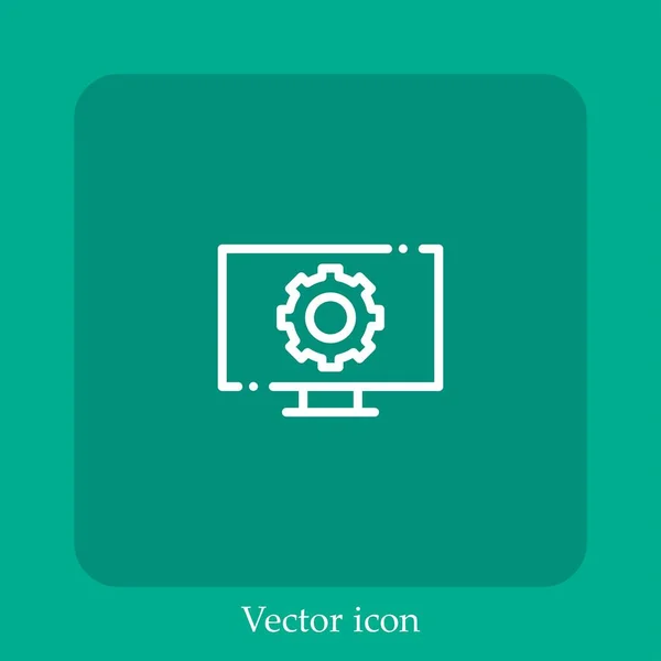 Icône Vectorielle Moniteur Icône Linéaire Ligne Avec Course Modifiable — Image vectorielle